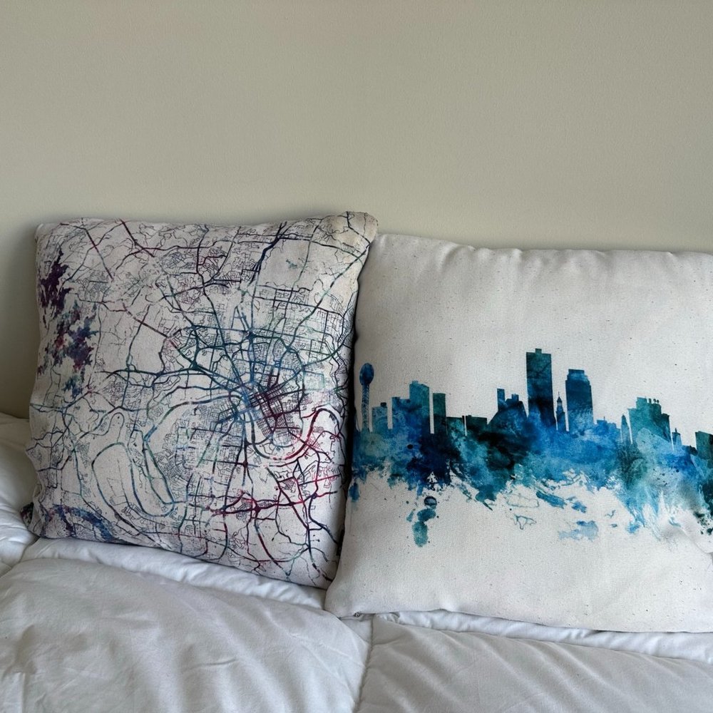 2 Nashville and Knoxville Tennessee 18" x 18" White Purple Blue Throw Pillows